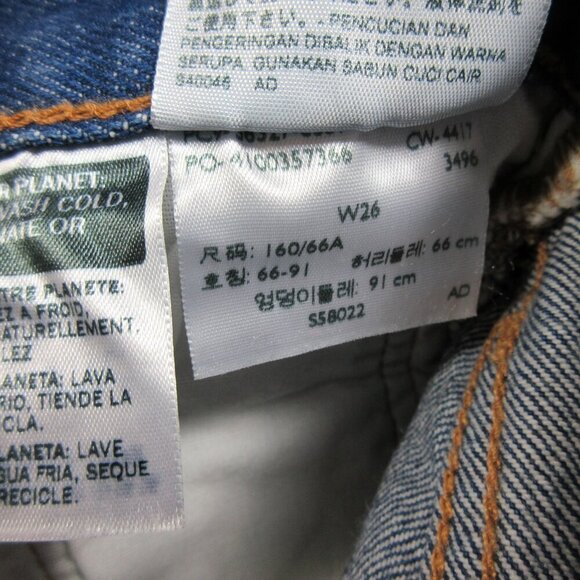 Levis womens dark wash rawhem distressed buttonfly jean shorts 26 EUC - Picture 3 of 4